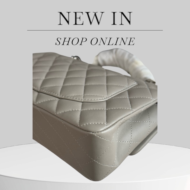 Chanel Lambskin CF23 灰色羊皮銀扣-9