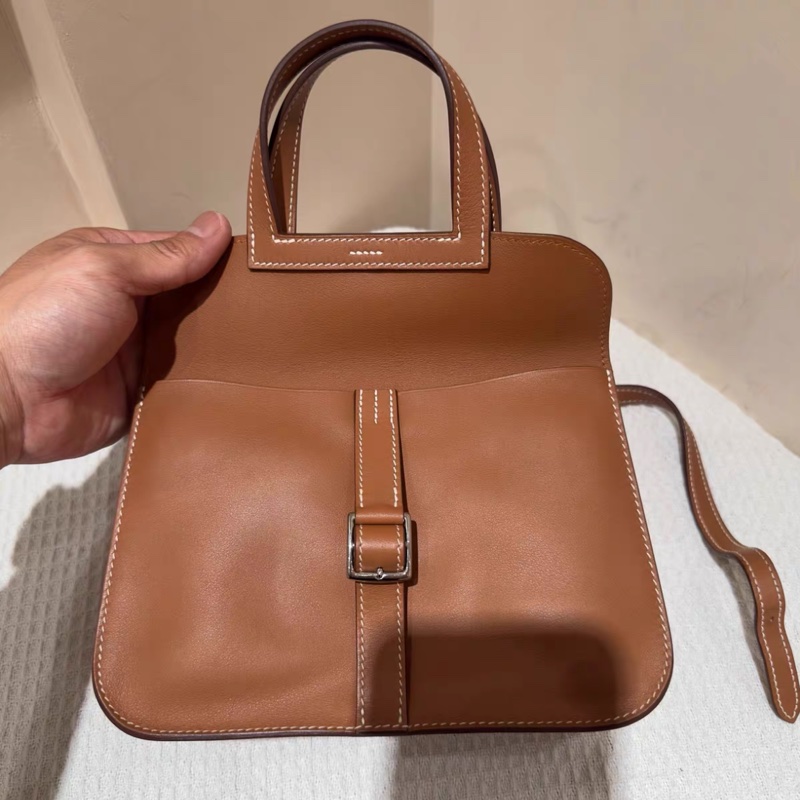 D刻 愛馬仕 halzan哈喇子mini+棕色銀扣-1