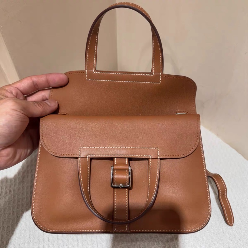 D刻 愛馬仕 halzan哈喇子mini+棕色銀扣-2