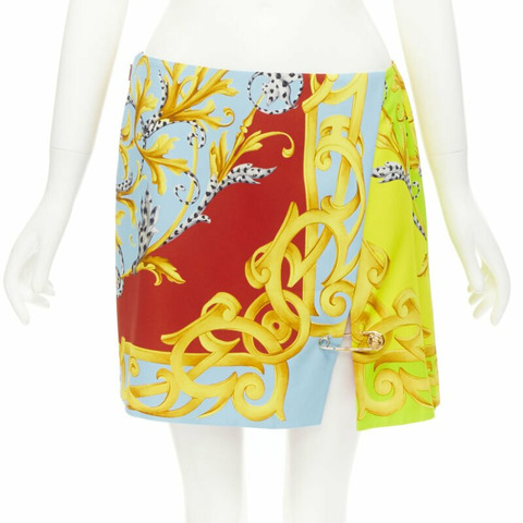 new VERSACE Pop Acantus Barocco gold Medusa safety pin slit mini skirt IT42 M