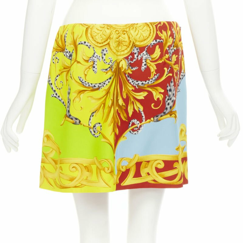 new VERSACE Pop Acantus Barocco gold Medusa safety pin slit mini skirt IT42 M-4