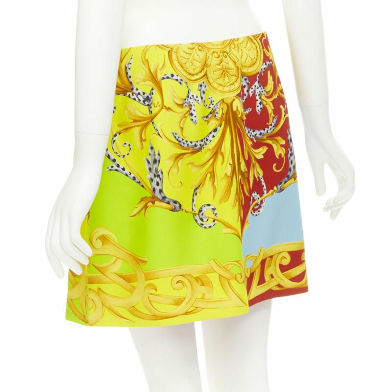 new VERSACE Pop Acantus Barocco gold Medusa safety pin slit mini skirt IT42 M-5