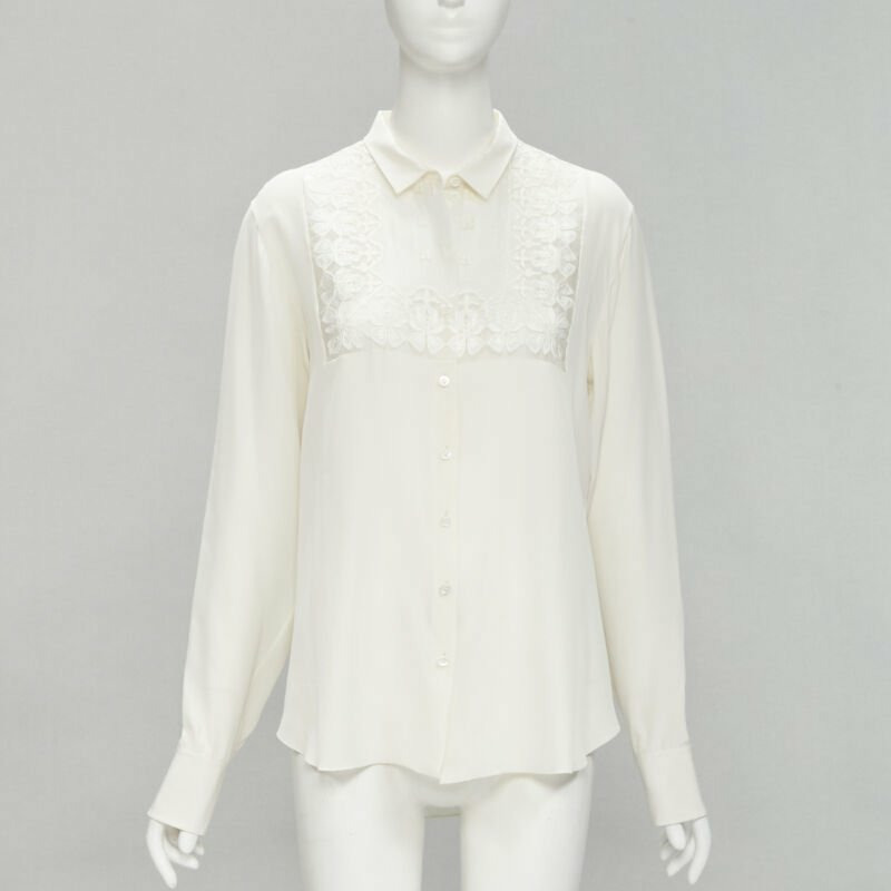CHRISTIAN DIOR 100% silk sheer floral embroidery long sleeve shirt FR44 XL-0