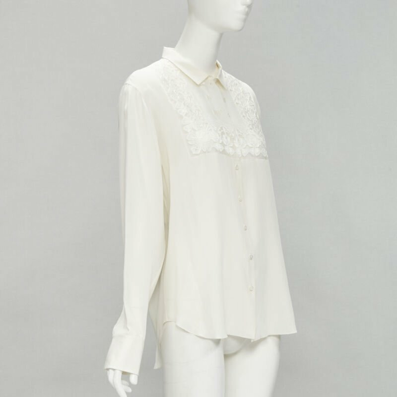 CHRISTIAN DIOR 100% silk sheer floral embroidery long sleeve shirt FR44 XL-2