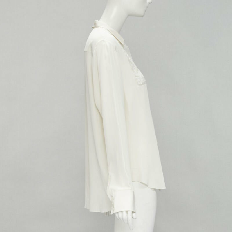 CHRISTIAN DIOR 100% silk sheer floral embroidery long sleeve shirt FR44 XL-3