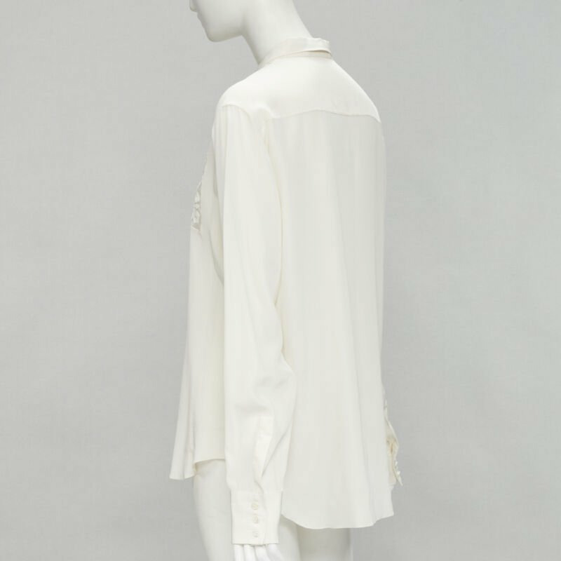 CHRISTIAN DIOR 100% silk sheer floral embroidery long sleeve shirt FR44 XL-5