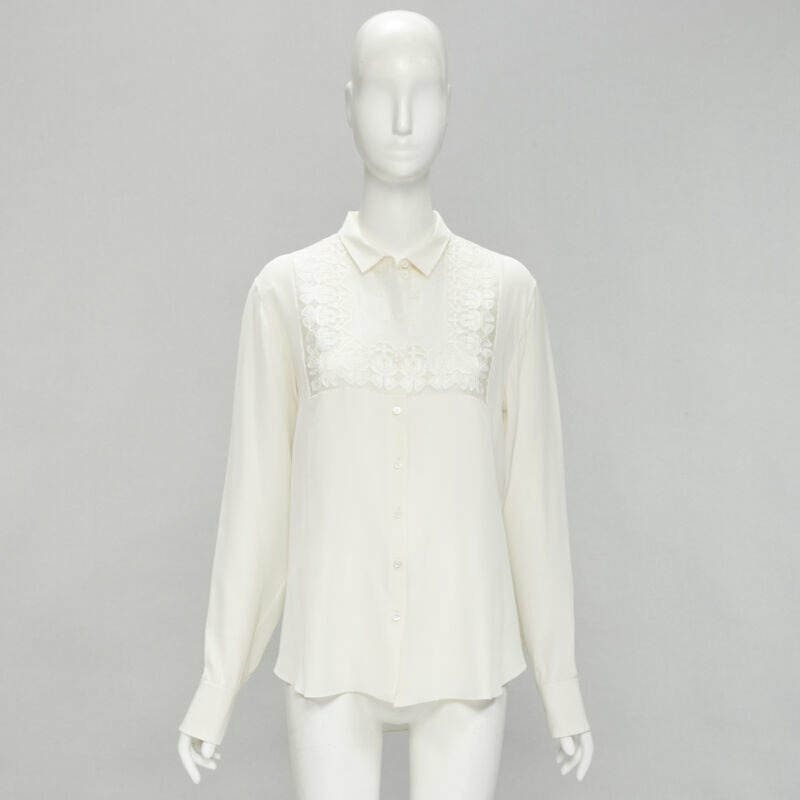 CHRISTIAN DIOR 100% silk sheer floral embroidery long sleeve shirt FR44 XL-8