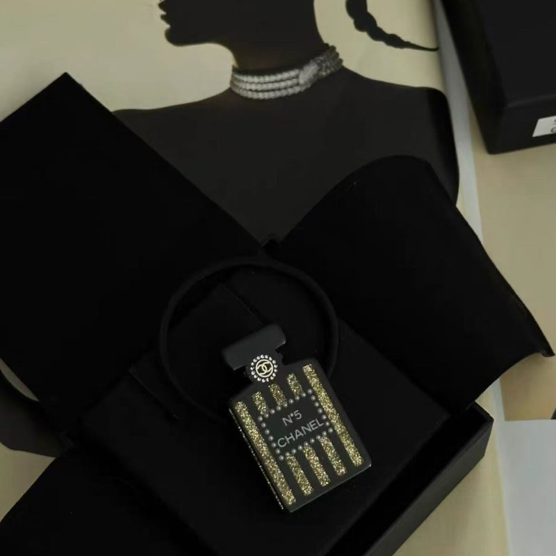 chanel黑金5號香水瓶造型髮圈 3×5cm 全新閒置配件盒子-4