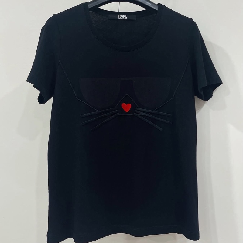 老佛爺KARL LAGERFELD 眼鏡立體鬍鬚短T 黑色-1