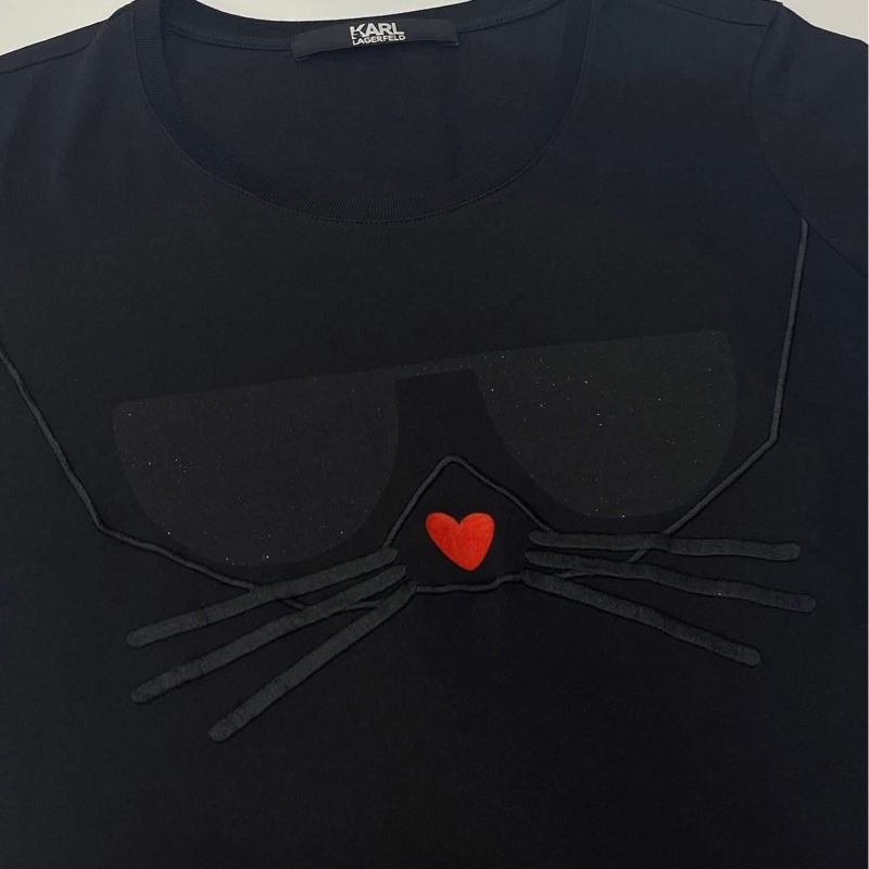 老佛爺KARL LAGERFELD 眼鏡立體鬍鬚短T 黑色-3