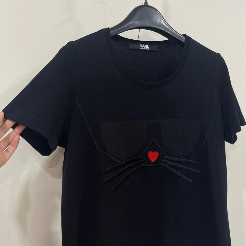 老佛爺KARL LAGERFELD 眼鏡立體鬍鬚短T 黑色-4