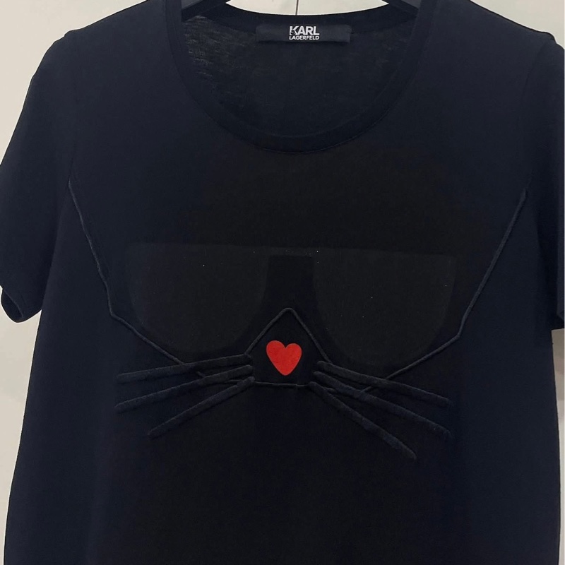 老佛爺KARL LAGERFELD 眼鏡立體鬍鬚短T 黑色-5
