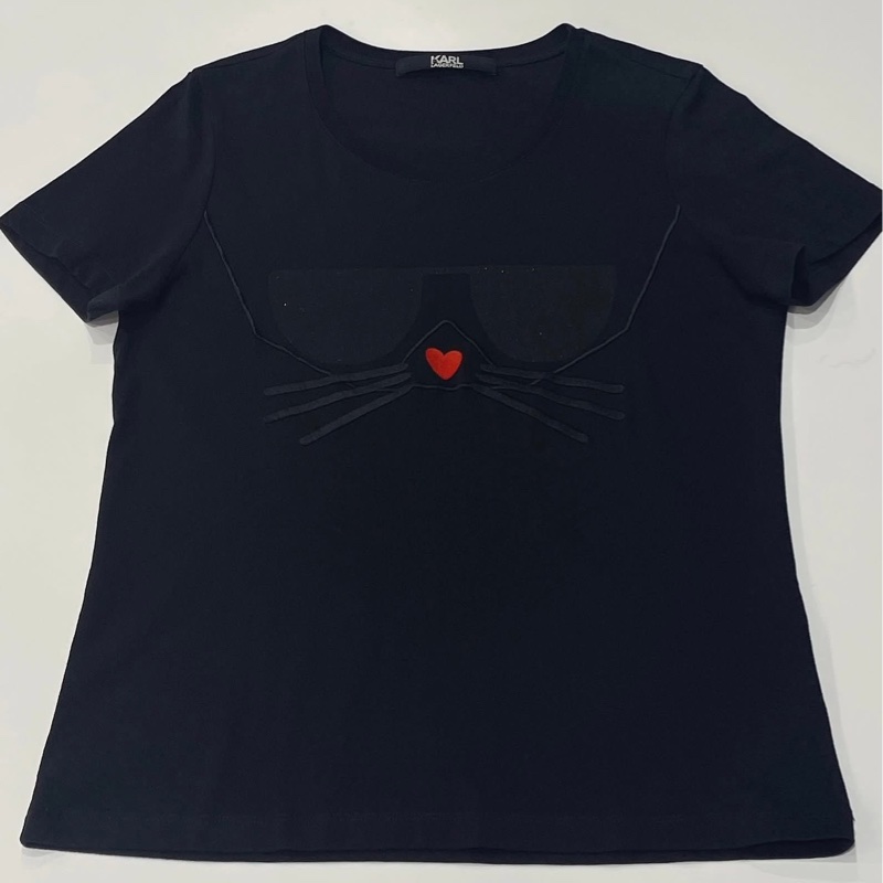 老佛爺KARL LAGERFELD 眼鏡立體鬍鬚短T 黑色-6