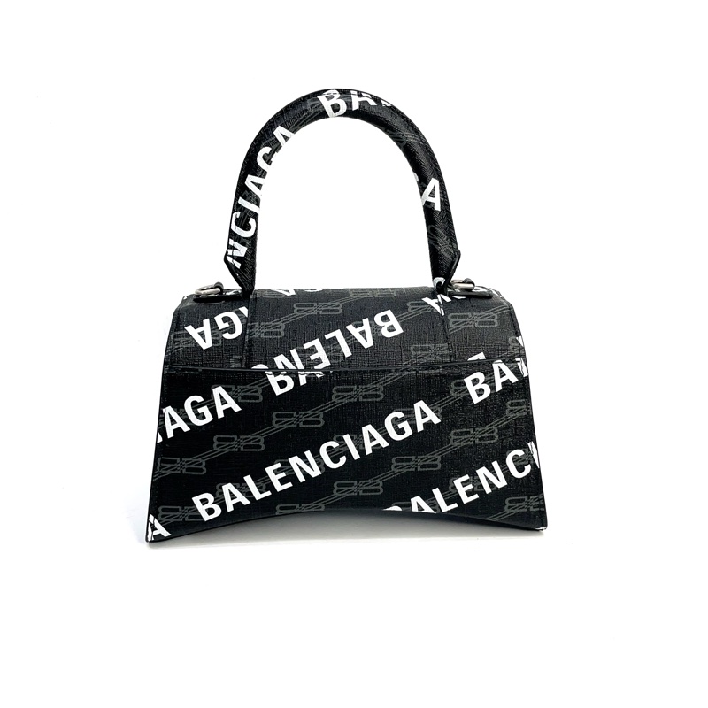 Balenciaga 滿版Logo PVC Hourglass S銀釦沙漏斜背包-1