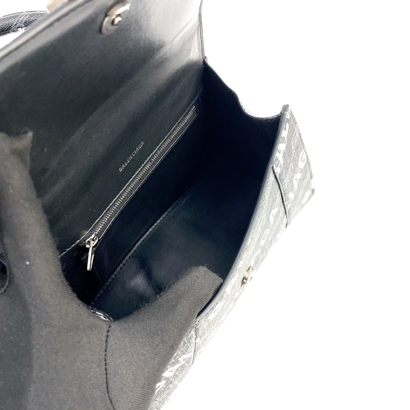 Balenciaga 滿版Logo PVC Hourglass S銀釦沙漏斜背包-7