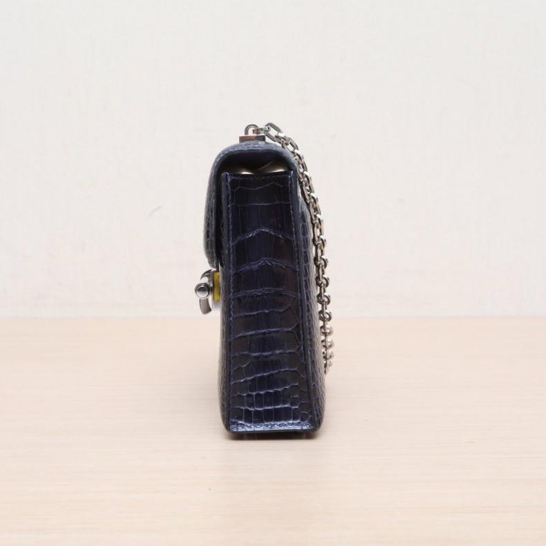 HERMES(愛馬仕) Verrou 手槍包 插銷包 17 78深海藍 鱷魚皮 A刻 銀扣-1