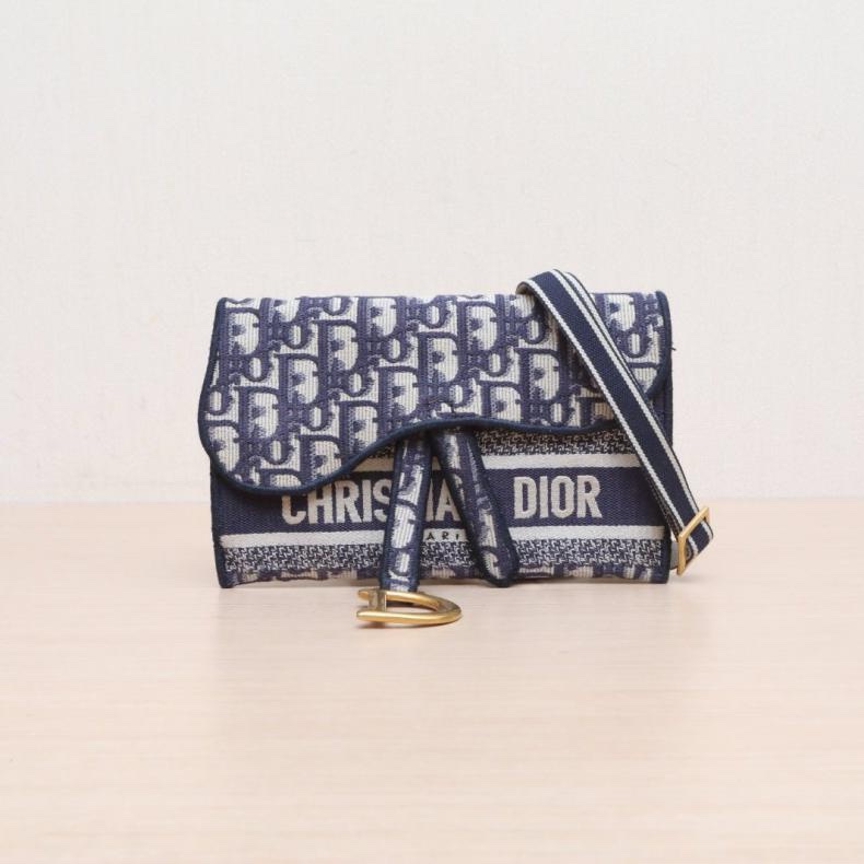 DIOR(迪奧) SADDLE 馬鞍 腰包 21 墨藍色 帆布 Oblique印花字母刺繡-0