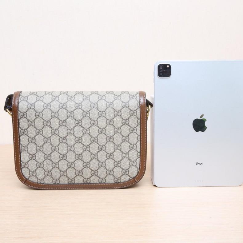 GUCCI(古馳) Horsebit 馬銜扣 1955 馬鞍包 小號 25 烏木色 帆布 金扣-2