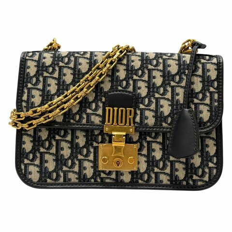 DIOR 深藍 帆布 經典老花 DiorAddict Flap 肩背包