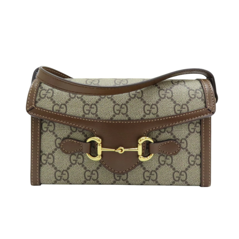 棕色 GG Supreme 帆布 牛皮 Horsebit 1955 馬銜釦 肩背包【GUCCI 古馳】 699296-0