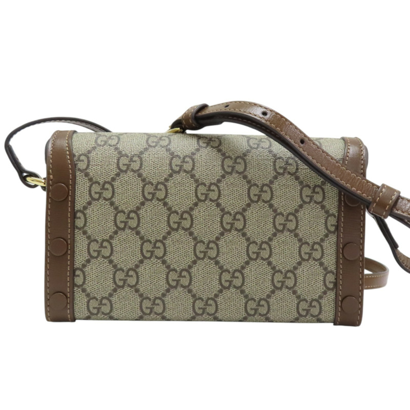 棕色 GG Supreme 帆布 牛皮 Horsebit 1955 馬銜釦 肩背包【GUCCI 古馳】 699296-1