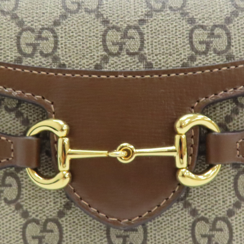 棕色 GG Supreme 帆布 牛皮 Horsebit 1955 馬銜釦 肩背包【GUCCI 古馳】 699296-5
