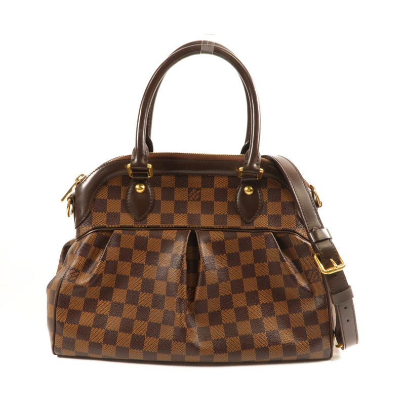 LOUIS VUITTON Damier Trevi金扣手挽肩背兩用袋棕色-0