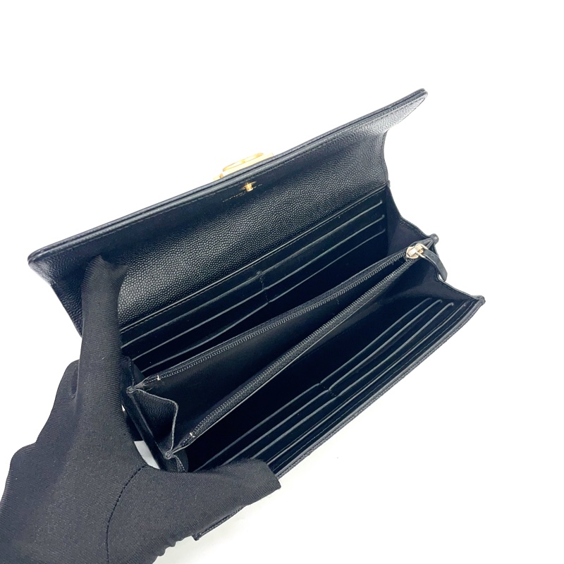 Chanel 黑荔枝牛皮金釦下蓋12卡Boy長夾 A80286-8