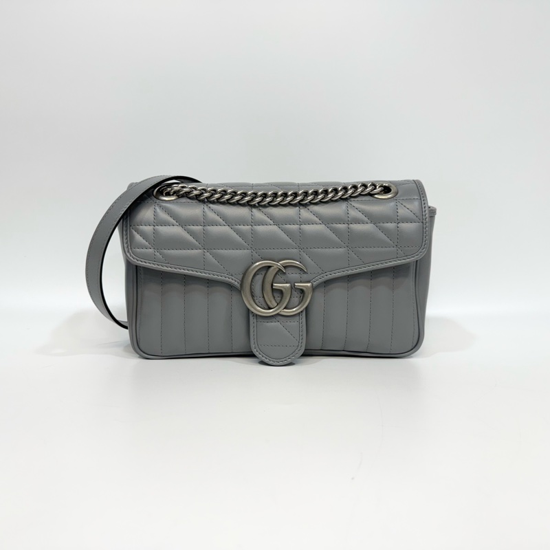 ▫️品名：GUCCI藍灰牛皮銀釦直斜衍縫馬夢26cm-0