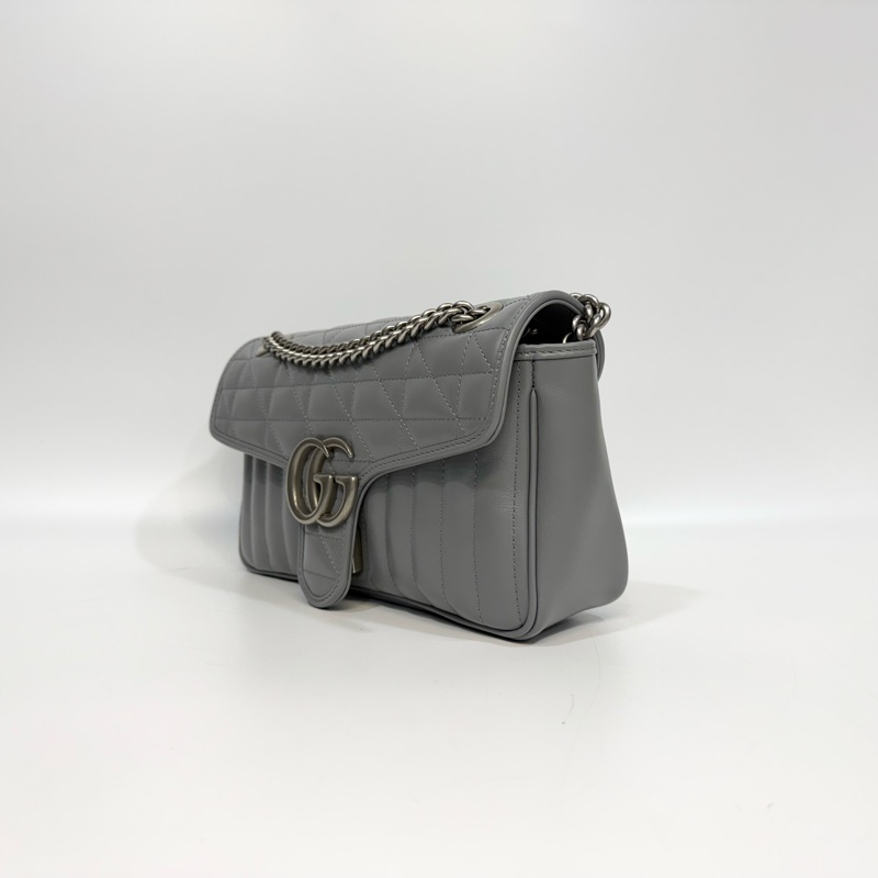 ▫️品名：GUCCI藍灰牛皮銀釦直斜衍縫馬夢26cm-2