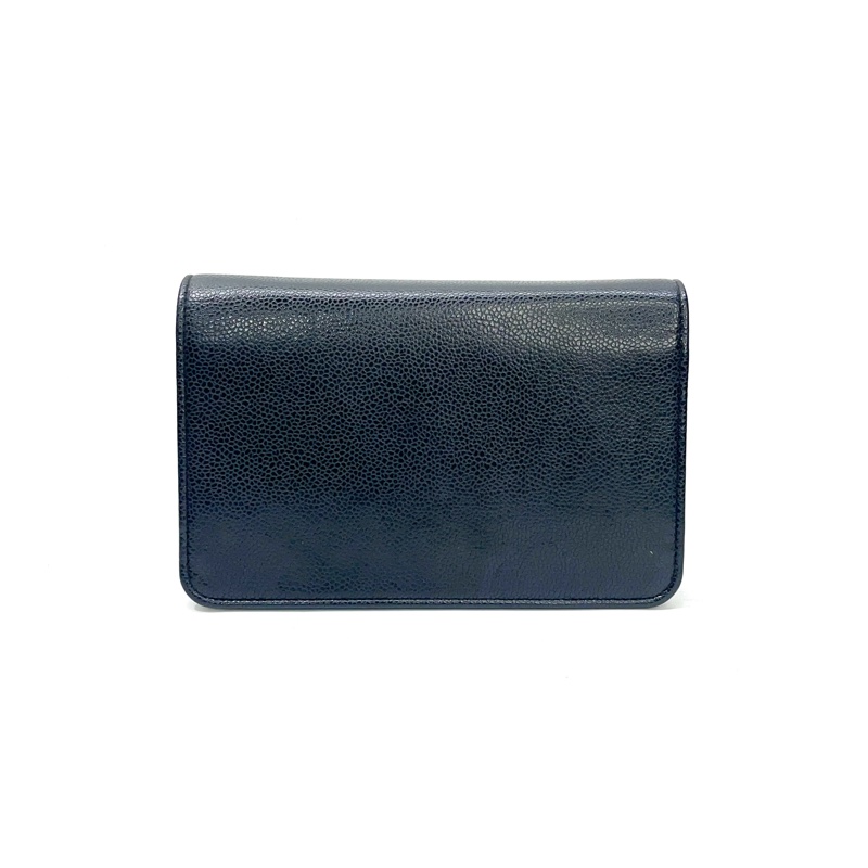 Chanel 黑荔枝皮大Logo金釦6卡斜背Woc-1
