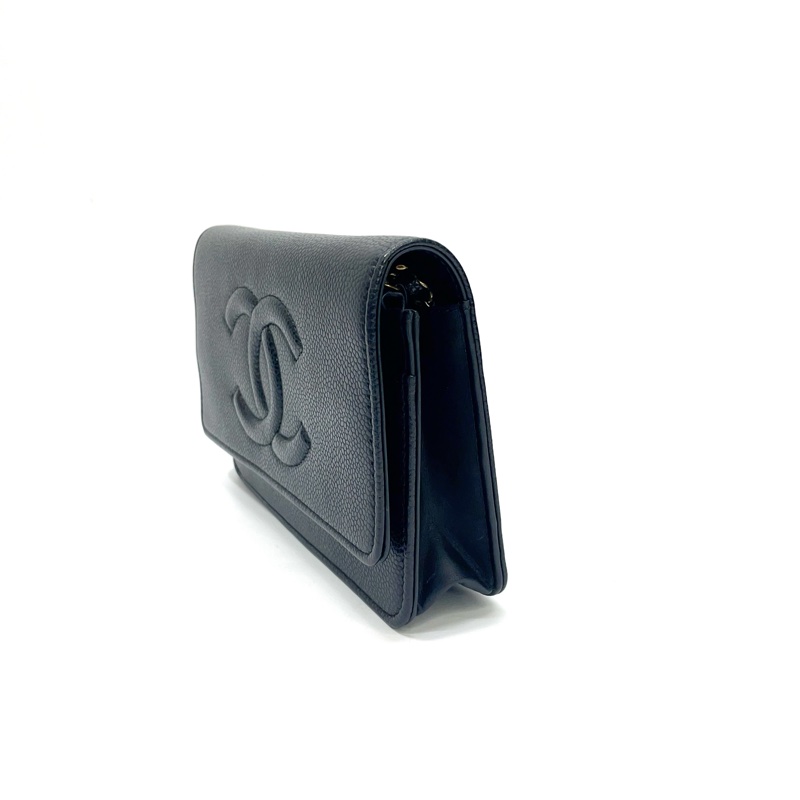 Chanel 黑荔枝皮大Logo金釦6卡斜背Woc-3