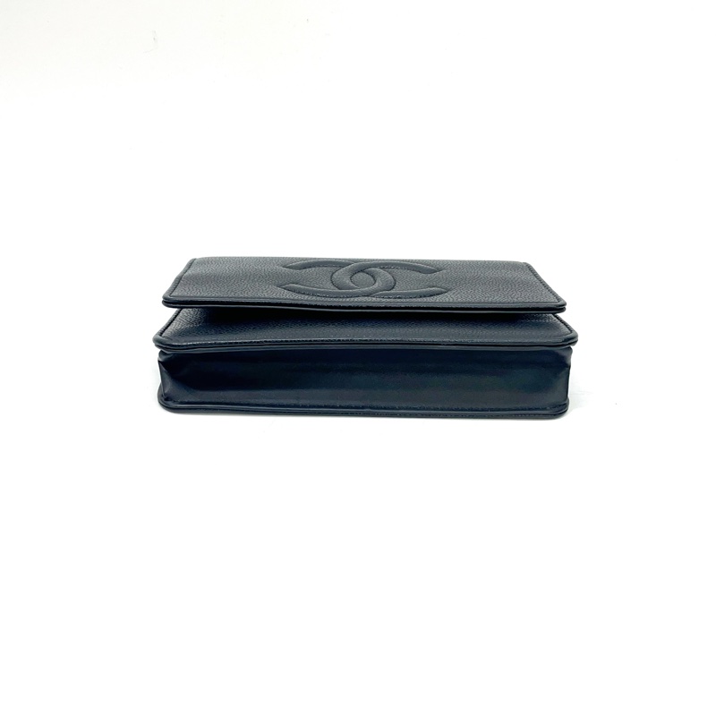Chanel 黑荔枝皮大Logo金釦6卡斜背Woc-4
