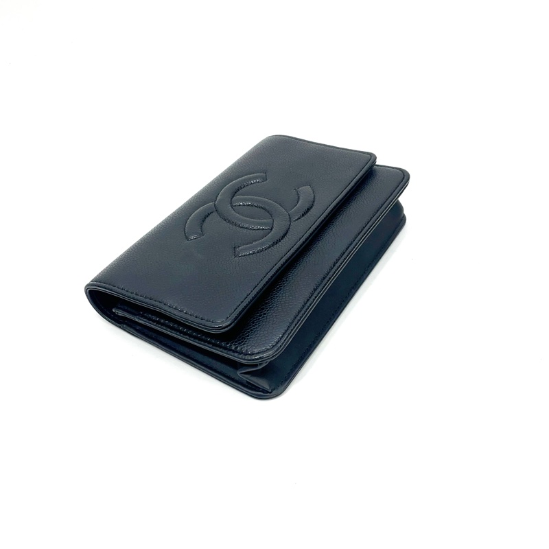 Chanel 黑荔枝皮大Logo金釦6卡斜背Woc-5