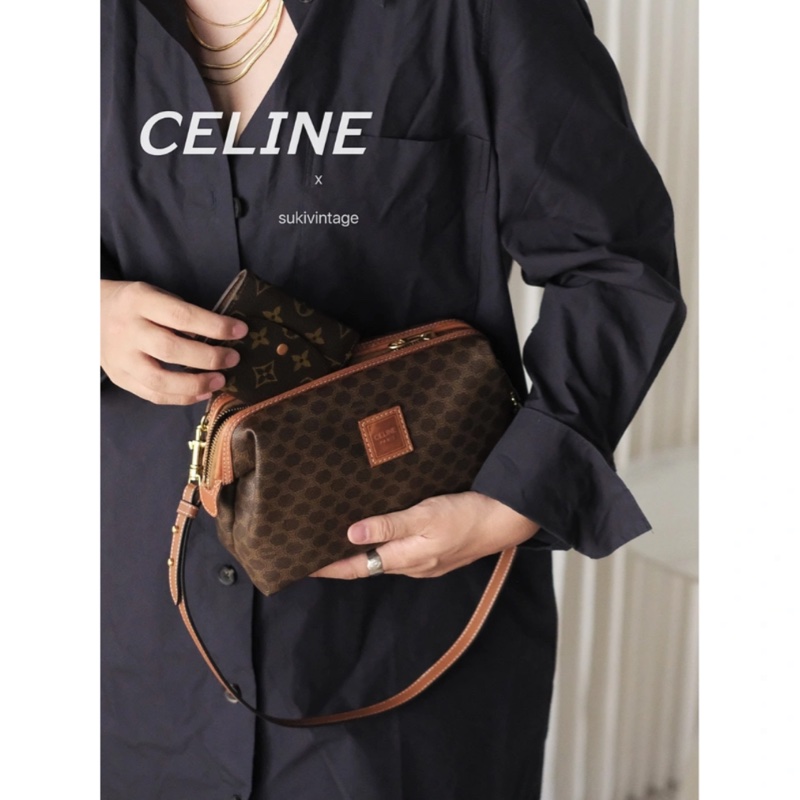 Celine中號經典方牌棕色雲朵包 斜跨包～-1