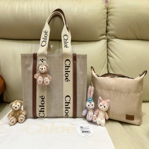 🧚🏻Chloé Woody Tote Bag帆布托特包 (中號/焦糖咖色)（改版前的淺亞麻☺️）