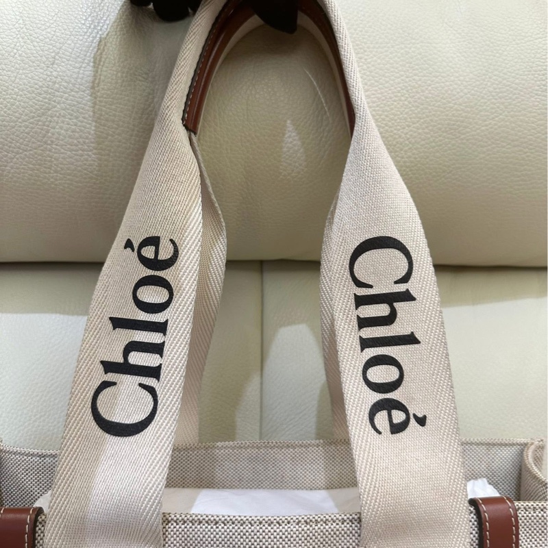 🧚🏻Chloé Woody Tote Bag帆布托特包 (中號/焦糖咖色)（改版前的淺亞麻☺️）-3