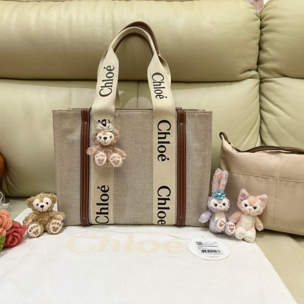 🧚🏻Chloé Woody Tote Bag帆布托特包 (中號/焦糖咖色)（改版前的淺亞麻☺️）-9