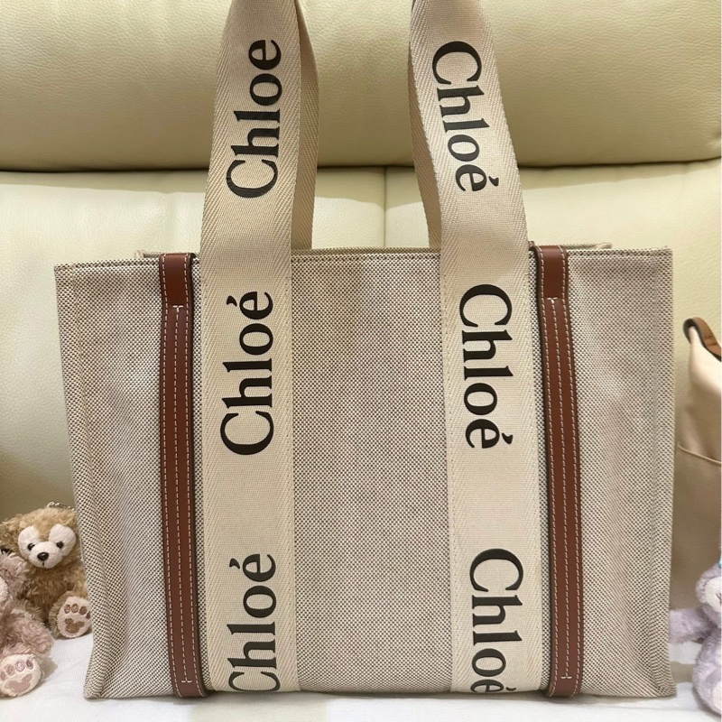 🧚🏻Chloé Woody Tote Bag帆布托特包 (中號/焦糖咖色)（改版前的淺亞麻☺️）-10