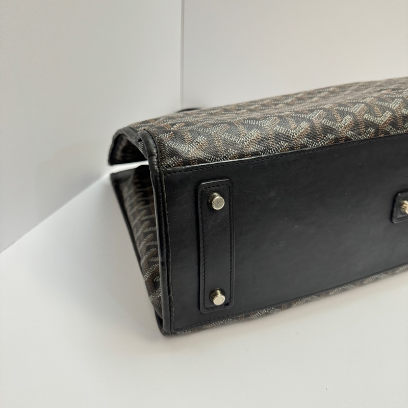 (極稀有💝 外觀超美) Goyard 戈雅 經典老花 黑色托特包-11