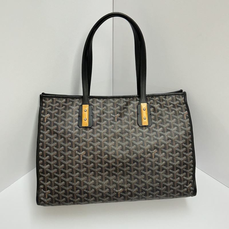 (極稀有💝 外觀超美) Goyard 戈雅 經典老花 黑色托特包-18