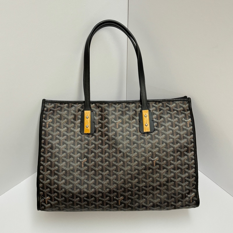 (極稀有💝 外觀超美) Goyard 戈雅 經典老花 黑色托特包-19