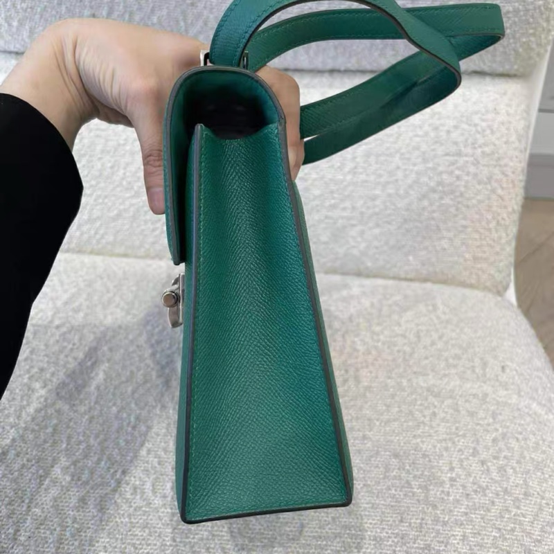 愛馬仕 孔雀綠 verrou 手搶包中號A刻-6