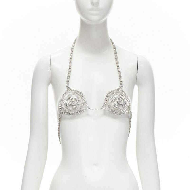 rare GUCCI ALESSANDRO MICHELE 2019 Runway GG rhinestone crystals showgirl bra-0