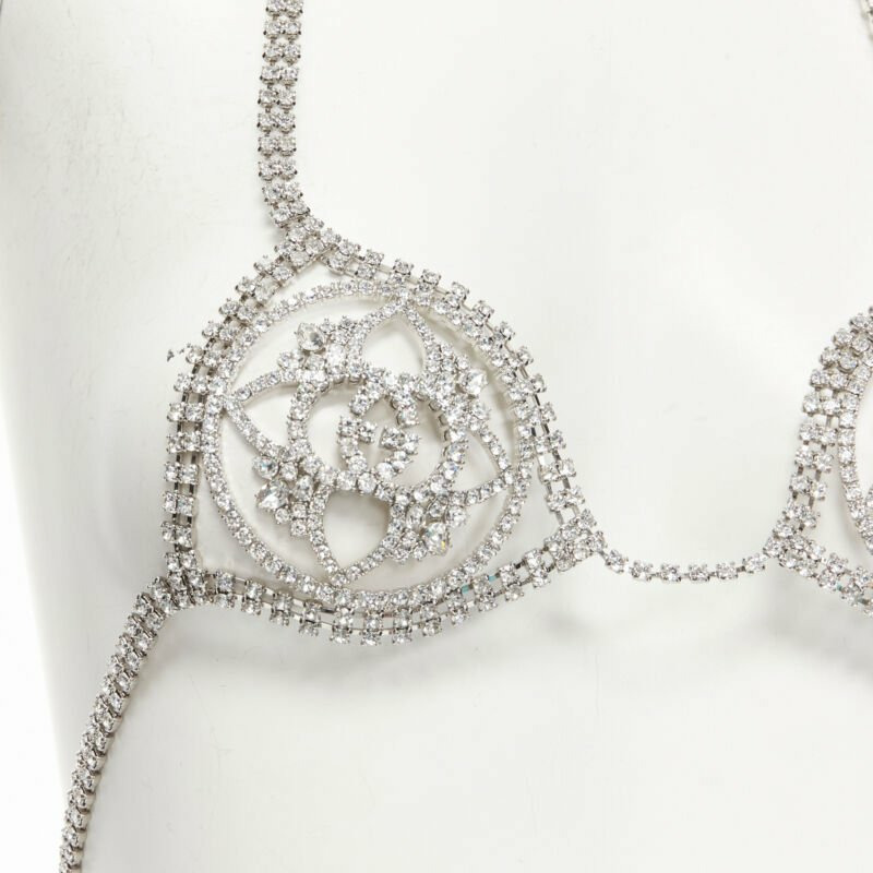 rare GUCCI ALESSANDRO MICHELE 2019 Runway GG rhinestone crystals showgirl bra-1