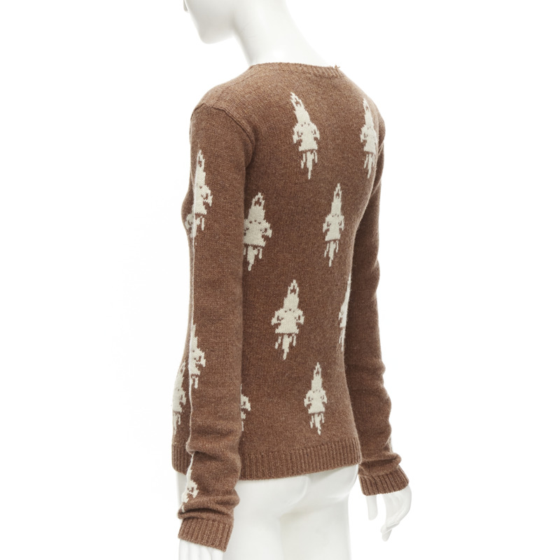 PRADA 2015 100% shetland wool brown rocket intarsia sweater IT36 XXS-4