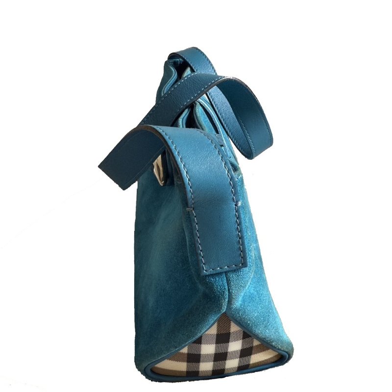 BURBERRY 麂皮肩背包 (土耳其藍)-3