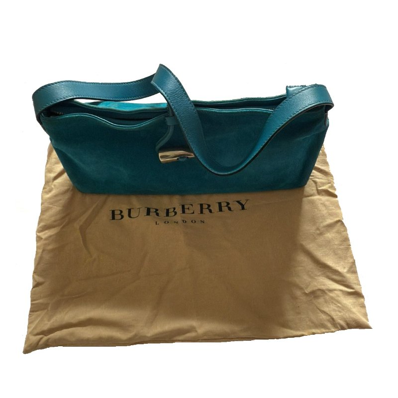 BURBERRY 麂皮肩背包 (土耳其藍)-5