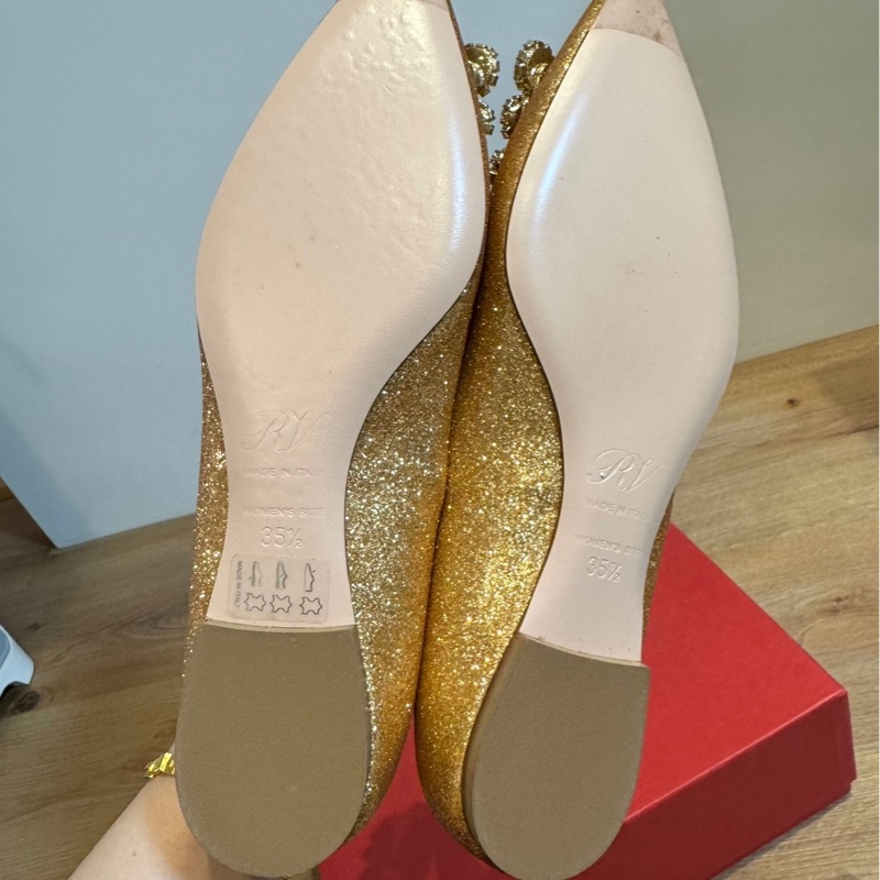Roger Vivier RV Flower Strass系列 黃 花鑽 閃耀 亮片 尖頭平底鞋 平底鞋-15
