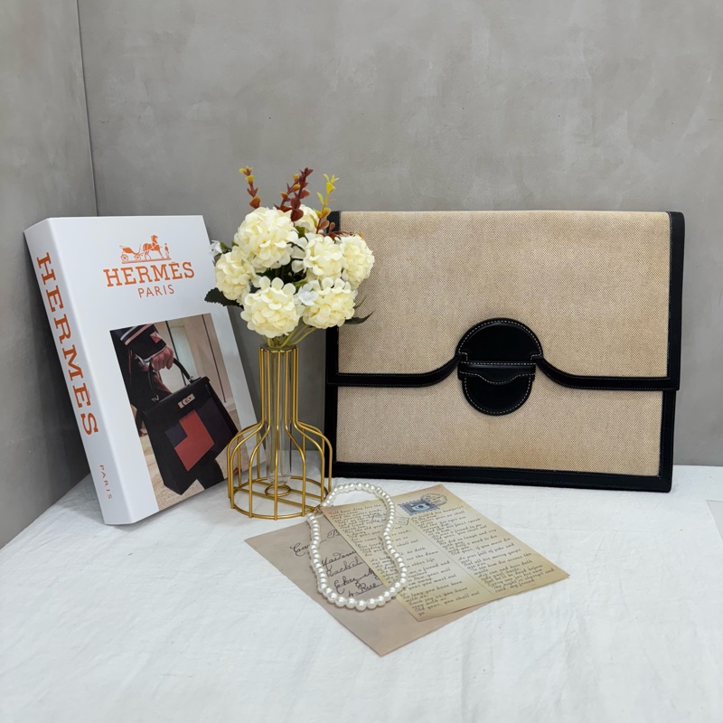 Hermès 1938 帆布拼接手拿包-1